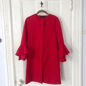 ZARA | Red Women’s 3/4 Ruffle Sleeve Coat